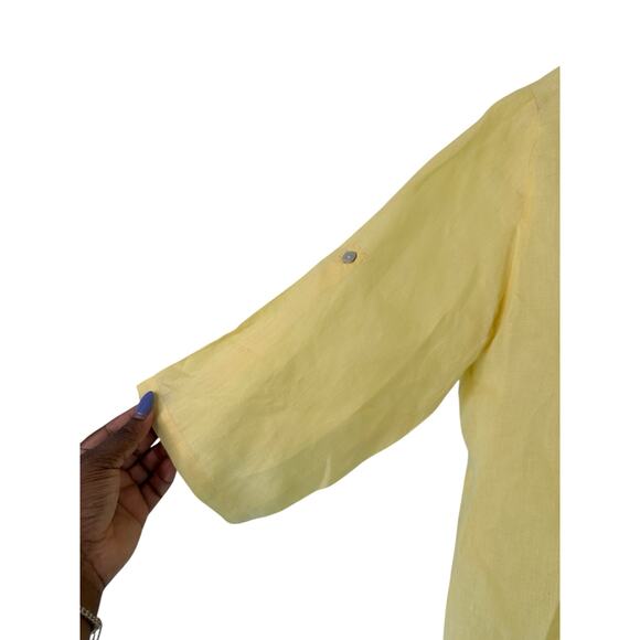 Soft Surroundings Yellow Pleated Lagenlook Coastal Linen Blouse Medium Petite - Picture 7 of 12